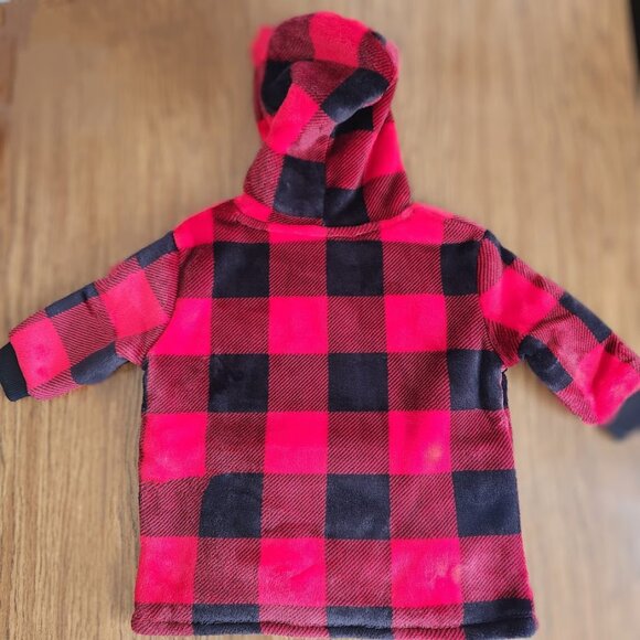 New Size 18M Sherpa Hoodie Sweatshirt sweater plaid 18 months Red Black Toddler - Picture 9 of 9